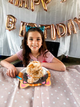 Load image into Gallery viewer, young girl with pluch cat and decorations a table