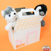 Load image into Gallery viewer, Plush husky and Penguin in carrier box
