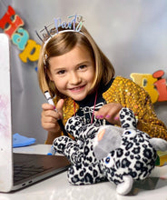 Load image into Gallery viewer, Snow Leopard Plush Animal and girl