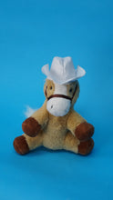 Load image into Gallery viewer, Plush Horse with western cowboy hat on 