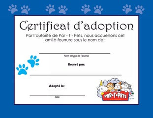 Certificat d'adoption pour ours en peluche