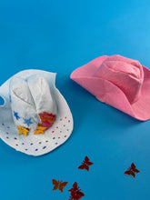 Load image into Gallery viewer, Sample  of western hat kids can decorate for their plush animals.