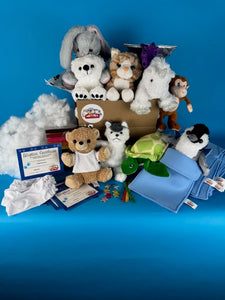 Teddy making slumber theme party pack with sleeping bags and shirts