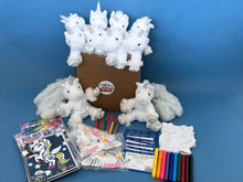Load image into Gallery viewer, Plush Unicorn craft making kits with Unicorn themed foil art and gliders