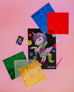 Unicorn Foil art kit with Unicorn image and individual foil sheets 
