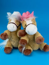 Load image into Gallery viewer, Plush horses in wearing pink and white western hats kids decorate
