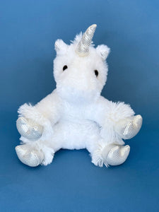 Plush Unicorn white with silver hooves and horn  8 inches