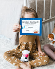 Load image into Gallery viewer, Girl with birth certificate and plush polar bear