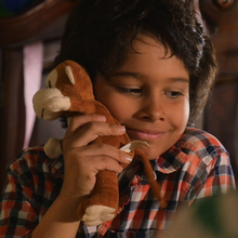 Load image into Gallery viewer, boy with his monkey he just made at social distancing party