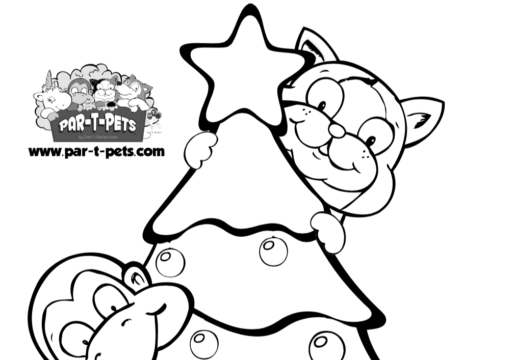 Christmas tree with Cat coloring sheet
