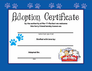ADOPTION CERTIFICATE TEDDY STUFFING ACCESSORY