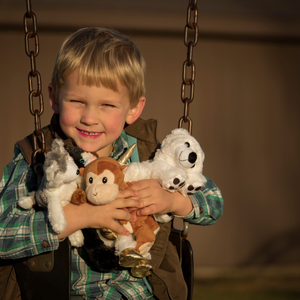 Boy with selection of Plush Teddy